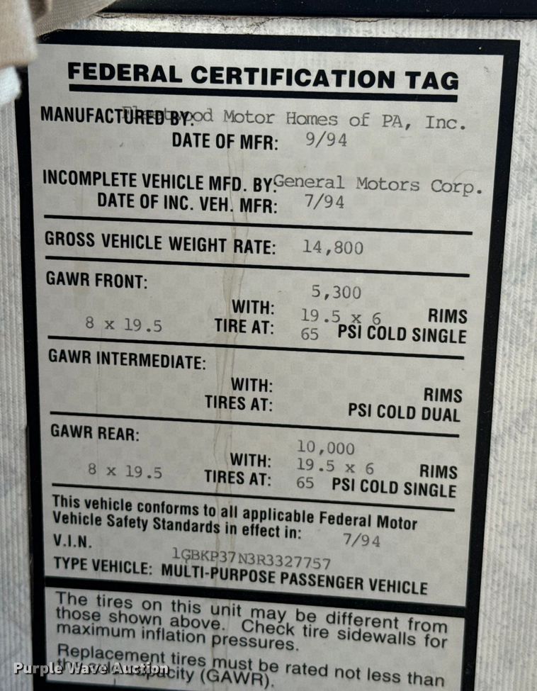 image for item EP0514 1994 Fleetwood Coronado Pace Arrow RV