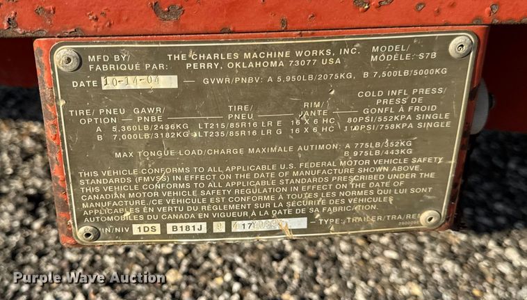 image for item ER0174 2004 Ditch witch S7B tilt deck equipment trailer