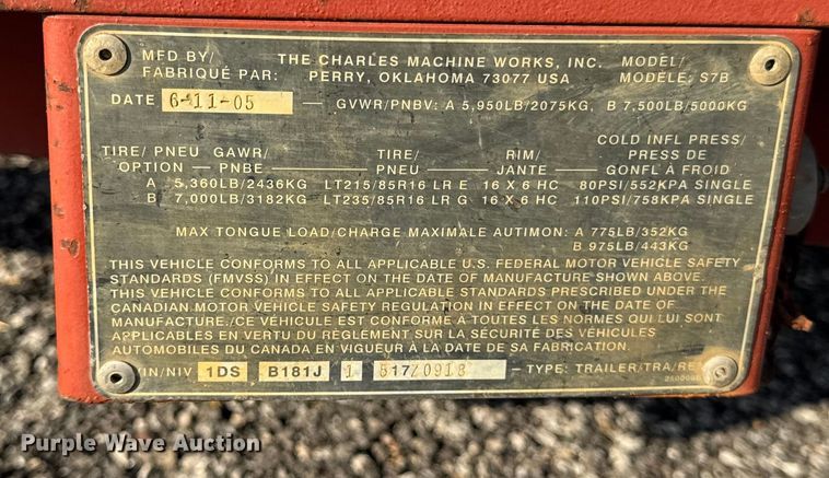 image for item ER0176 2005 Ditch witch S7B tilt deck equipment trailer