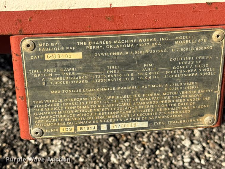 image for item ER0176 2005 Ditch witch S7B tilt deck equipment trailer