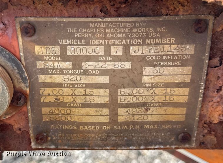 image for item ER0177 1988 Ditch witch S4A tilt deck equipment trailer