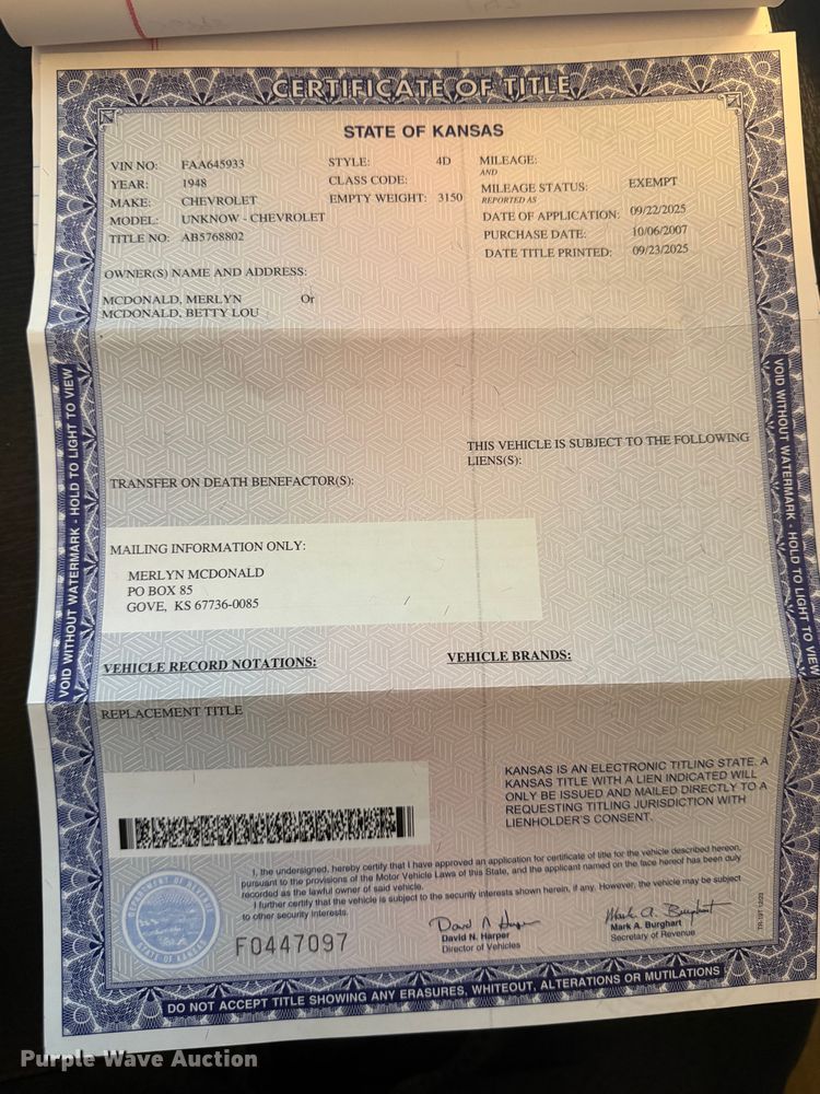 image for item ER2286 1948 Chevrolet Fleet line 