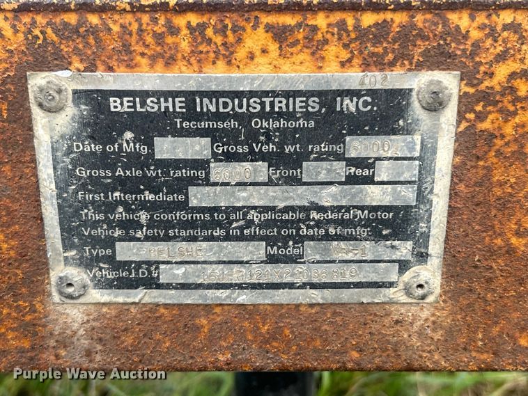 image for item ET3252 2002 Belshe WB-1 equipment trailer