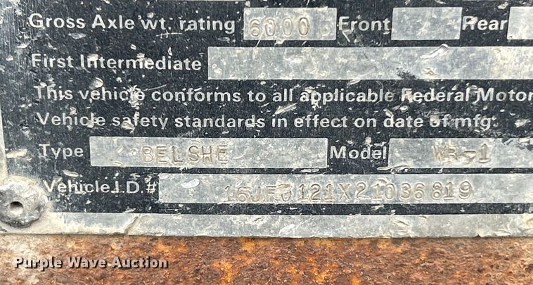 image for item ET3252 2002 Belshe WB-1 equipment trailer