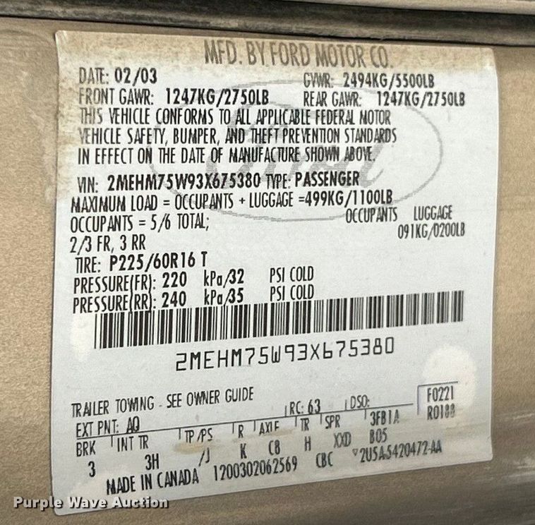 image for item ET3262 2003 Mercury Grand Marquis 