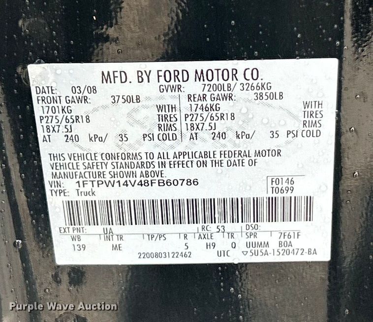 image for item ET3324 2008 Ford F150  SuperCrew pickup truck