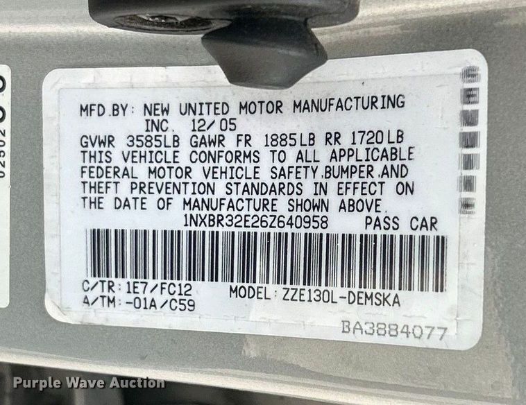 image for item ET3326 2006 Toyota Corolla S 