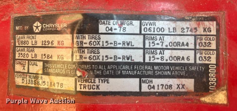 image for item EU0112 1978 Dodge pickup truck