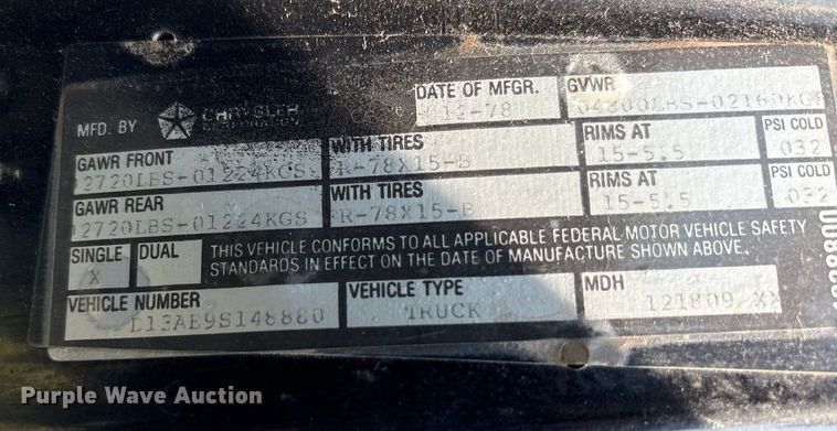 image for item EU0113 1979 Dodge D100 pickup truck