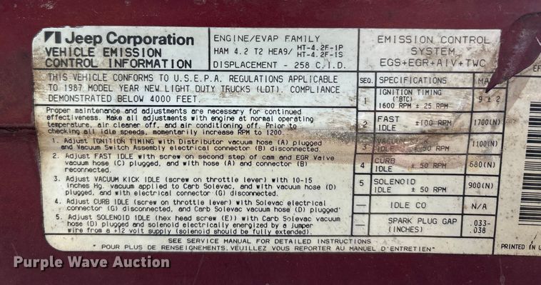 image for item EU0115 1987 Jeep Wrangler SUV