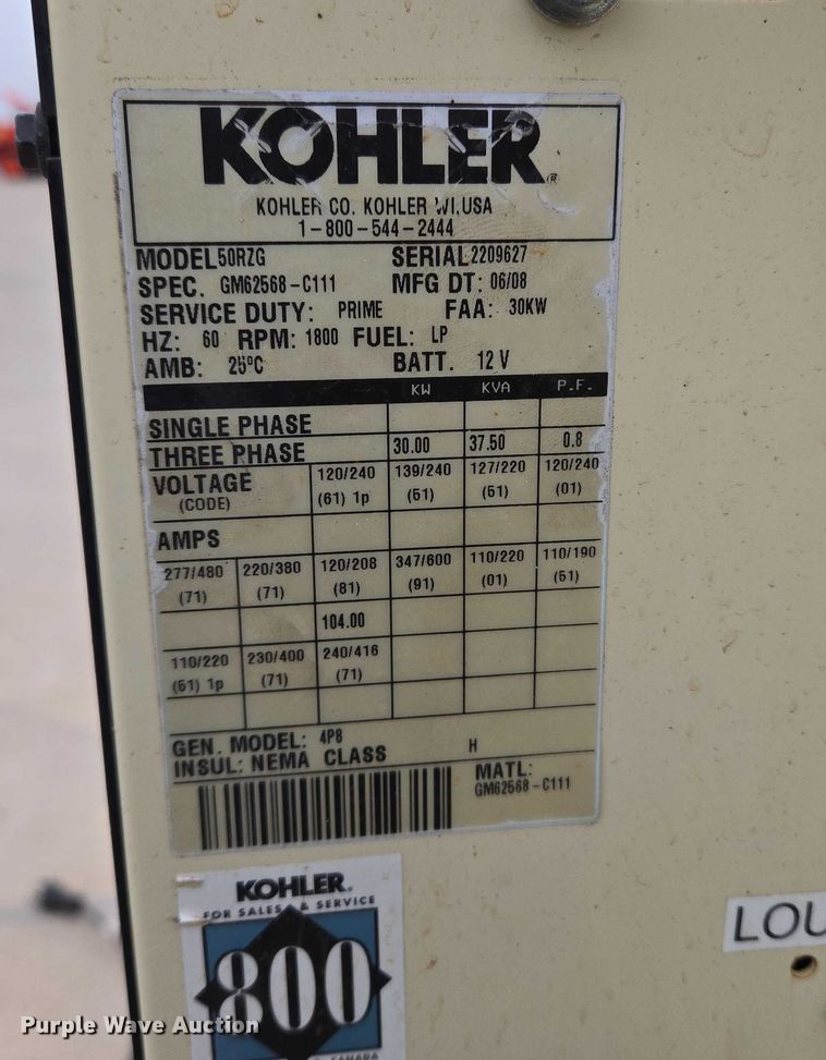 image for item EU3843 Kohler 50RZG generator