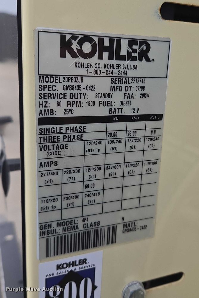 image for item EU3846 Kohler 20 RE0ZJB generator