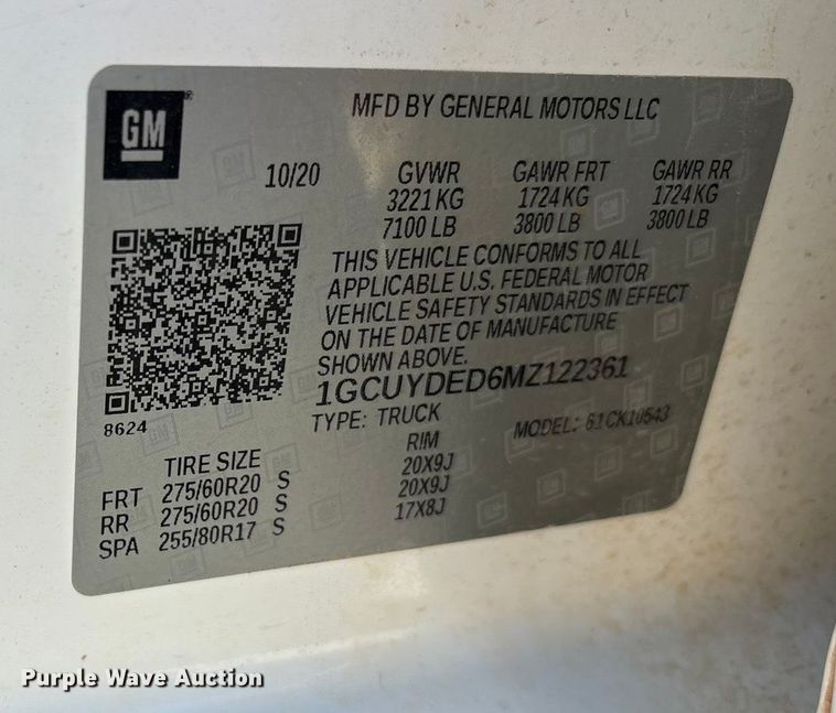 image for item EU4697 2021 Chevrolet Silverado 1500 Crew Cab pickup truck