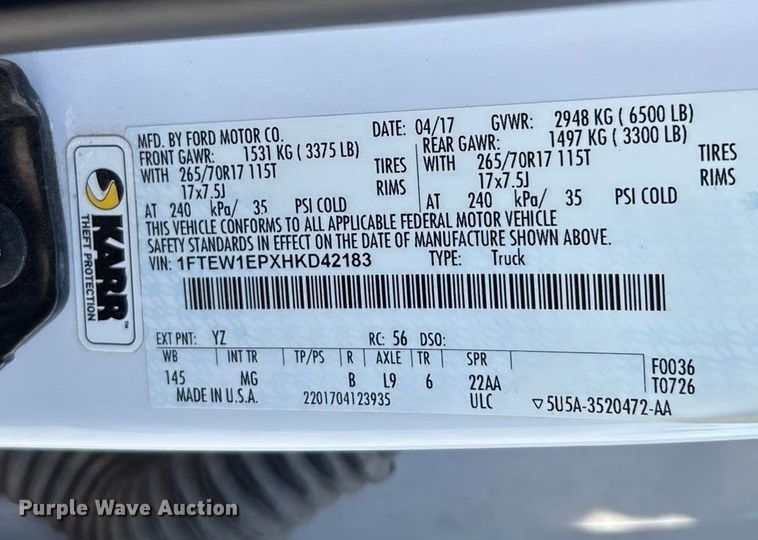 image for item EU4702 2017 Ford F150 SuperCab pickup truck