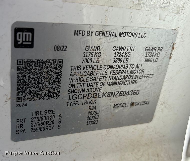 image for item EU4703 2022 Chevrolet Silverado 1500 Crew Cab pickup truck