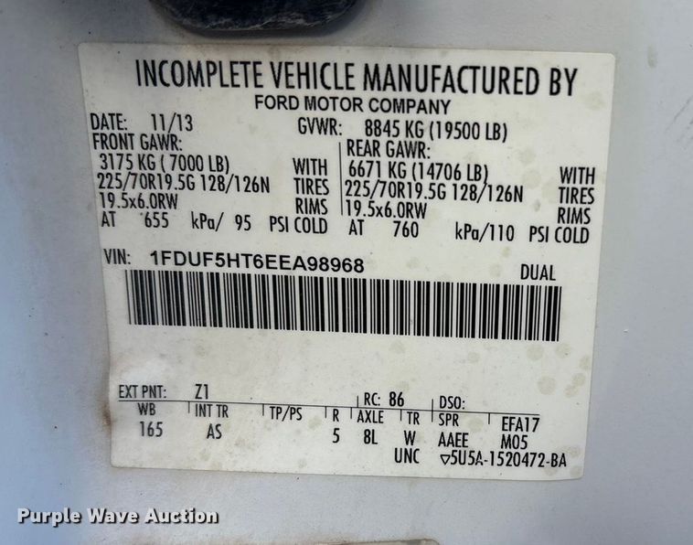 image for item EU4704 2014 Ford F550 Super Duty XL utility / service truck