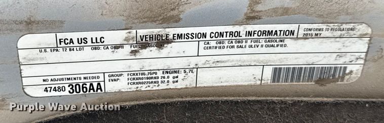 image for item EU5015 2015 RAM 1500 Quad Cab pickup truck