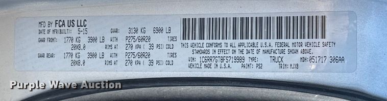 image for item EU5015 2015 RAM 1500 Quad Cab pickup truck