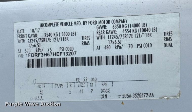 image for item EU5061 2017 Ford F350 Super Duty XL flatbed pickup truck