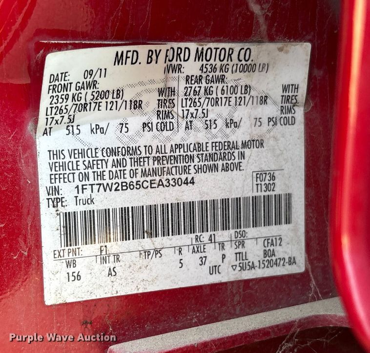 image for item EU8505 2012 Ford F250 Super Duty Crew Cab pickup truck