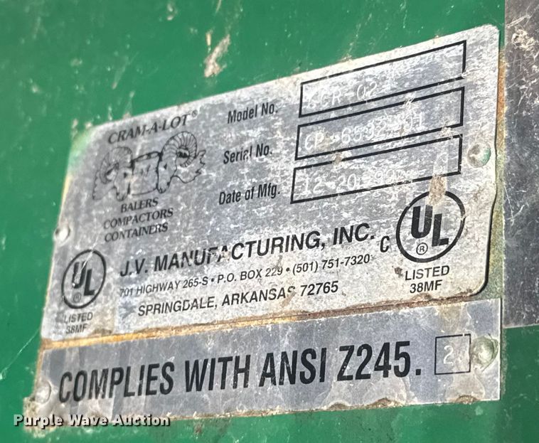 image for item EV1994 Cram-A-Lot CCR-02- roll-off trash compactor