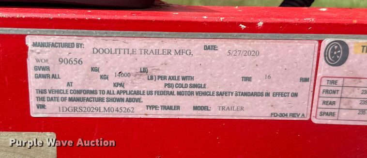 image for item EV1995 2020 DooLittle 8220 HD Pro Series equipment trailer