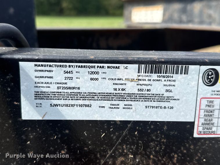 image for item EV1996 2015 Novae Sure-Trac tilt deck utility trailer