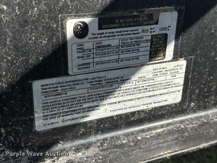 image for item EV1998 2023 Load Trail equipment trailer