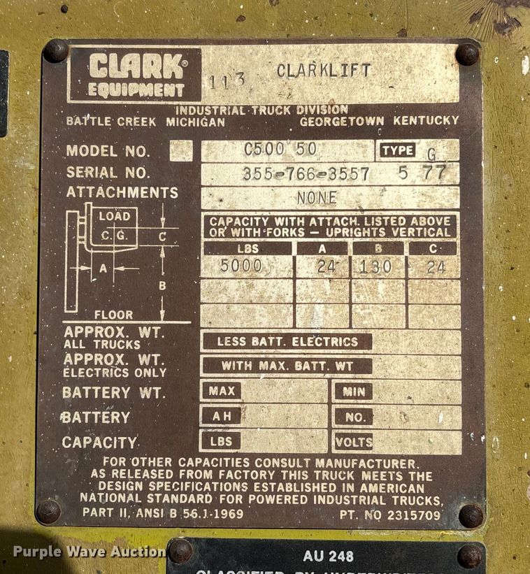 image for item EV3082 Clark C500-50 forklift