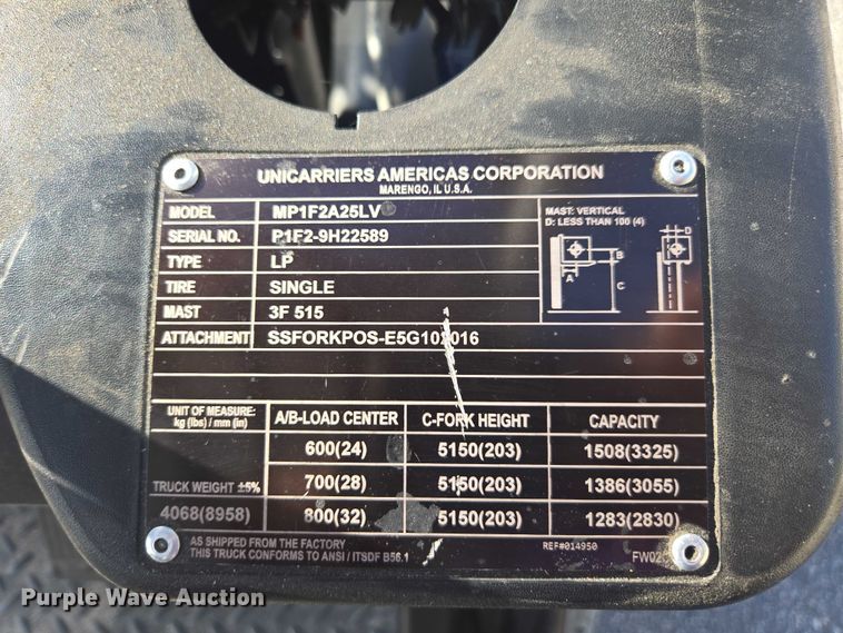 image for item EV5358 2017 UniCarriers PF50 forklift