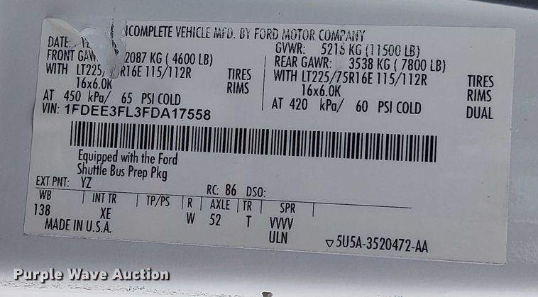 image for item NU9714 2015 Ford E350 Super Duty shuttle bus