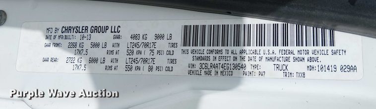 image for item YA1200 2014 RAM 2500 pickup truck