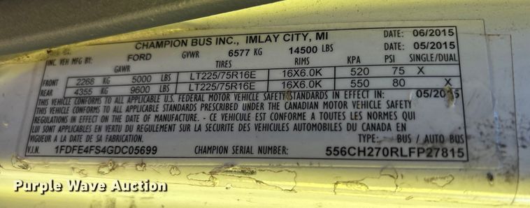 image for item YA1249 2016 Ford E450 Super Duty shuttle bus