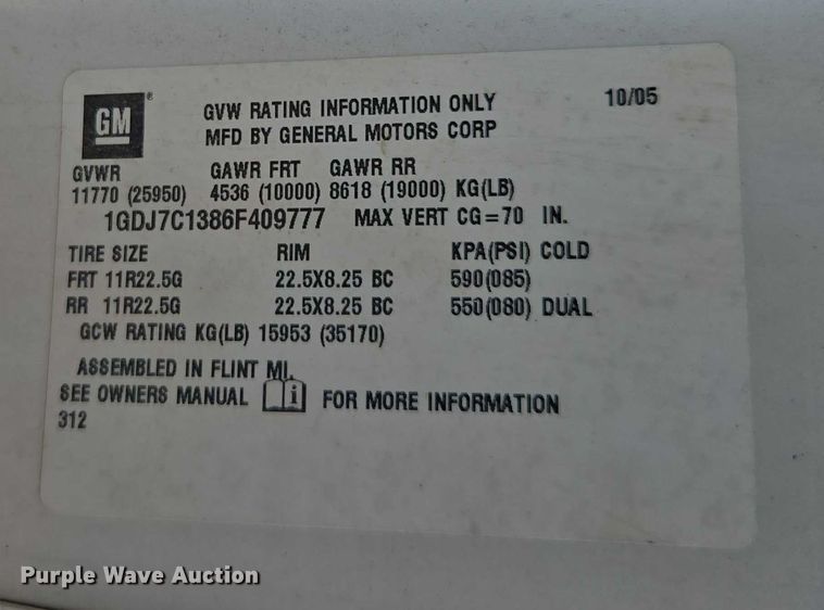 image for item DE2194 2006 GMC C7500 forestry bucket truck