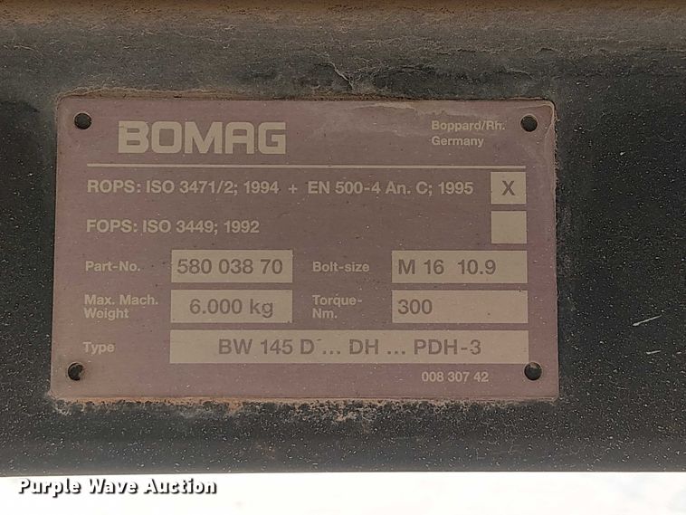 image for item DJ7803 2008 Bomag BW145DH-3 single drum vibratory roller