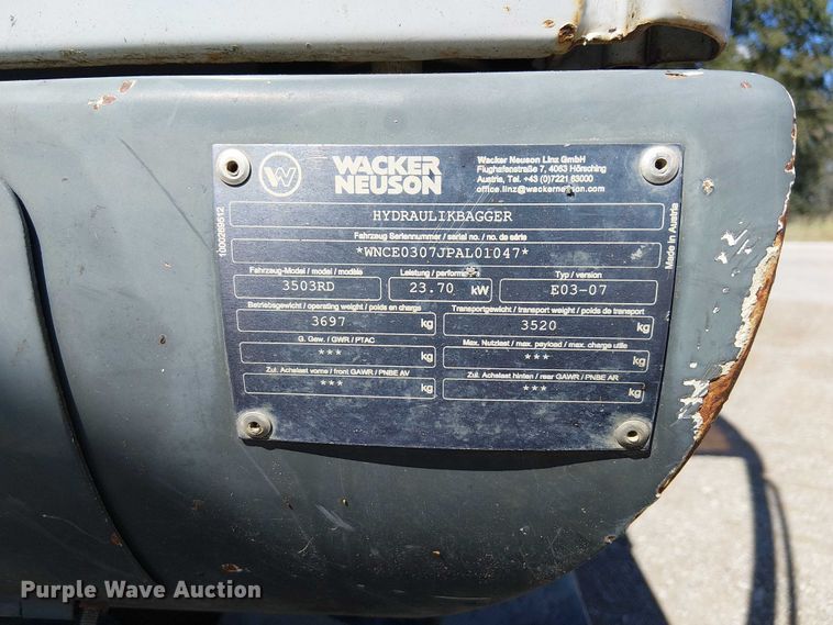 image for item DJ7848 Wacker Neuson 3503RD mini excavator