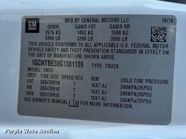 image for item DU1372 2016 Chevrolet Colorado Ext. Cab pickup truck