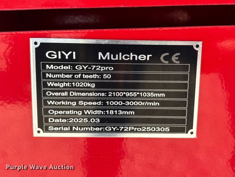 image for item DU1386 2025 GIYI GY-72pro skid steer mulcher