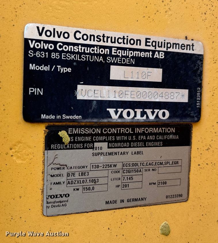 image for item DU1405 2011 Volvo L110F wheel loader