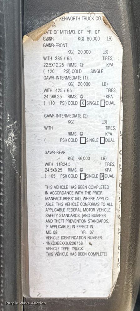 image for item DU3516 2008 Kenworth T800 dump truck