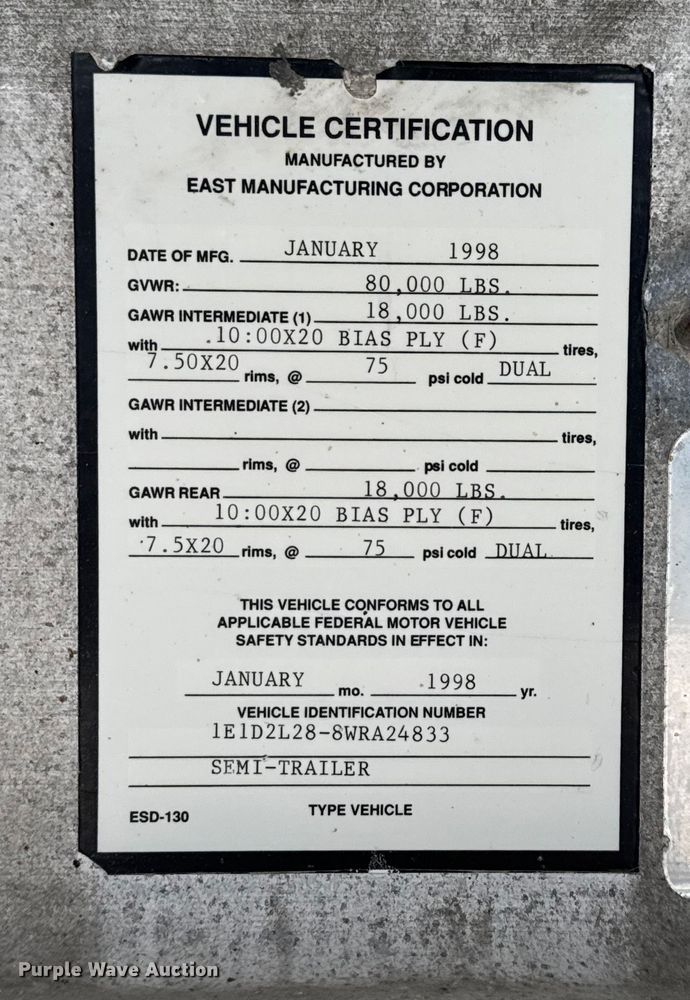 image for item DU3538 1998 East end dump trailer