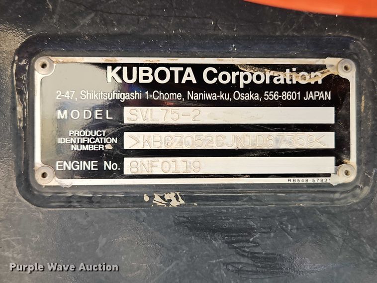 image for item DU3570 2022 Kubota SVL75-2 tracked skid steer loader