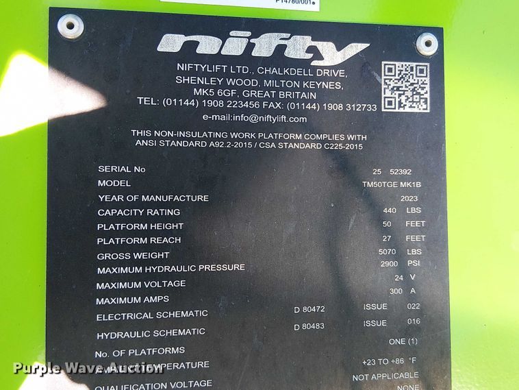 image for item DU3583 2023 Nifty TM50TGE MK B boom lift