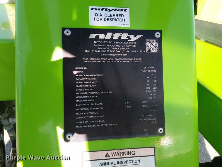 image for item DU3583 2023 Nifty TM50TGE MK B boom lift