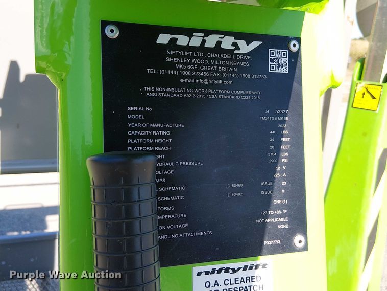 image for item DU3584 2022 Nifty TM34TGE MK1B boom lift