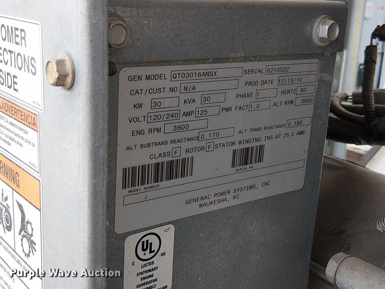 image for item DU3587 2010 Generac QT03016ANSX generator