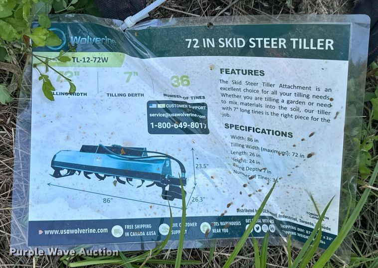 image for item DU9100 2025 Wolverine TL-12-72W skid steer tiller
