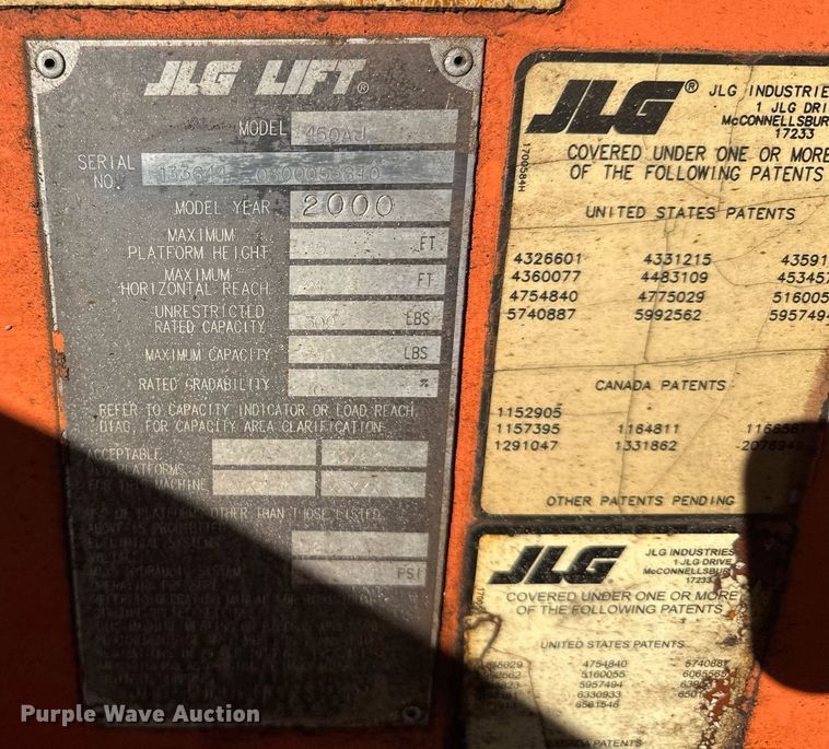 image for item DW4275 2000 JLG 450AJ boom lift