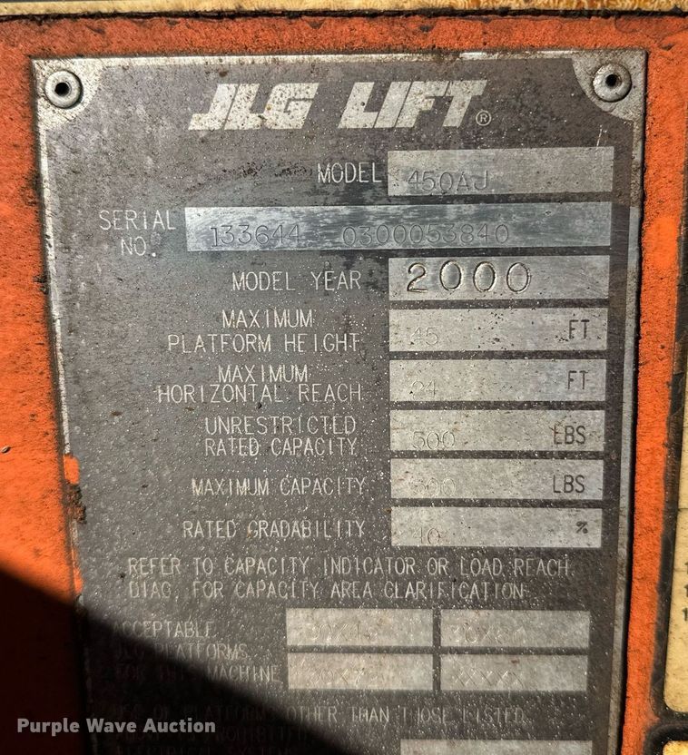 image for item DW4275 2000 JLG 450AJ boom lift