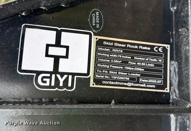 image for item DY8267 2025 GIYI RR78 skid steer landscape rake